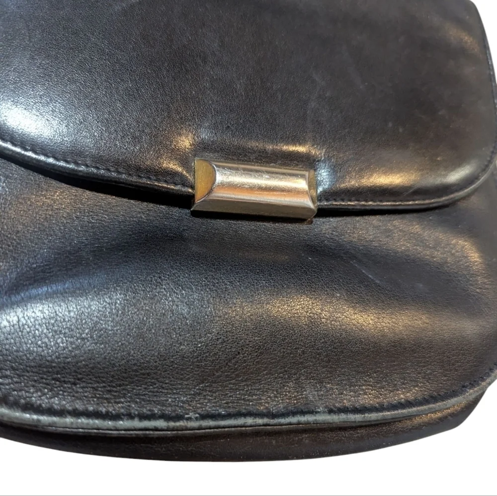 Vintage Mini Black Leather Crossbody Purse Gold Hardware Retro Old Money Minimal